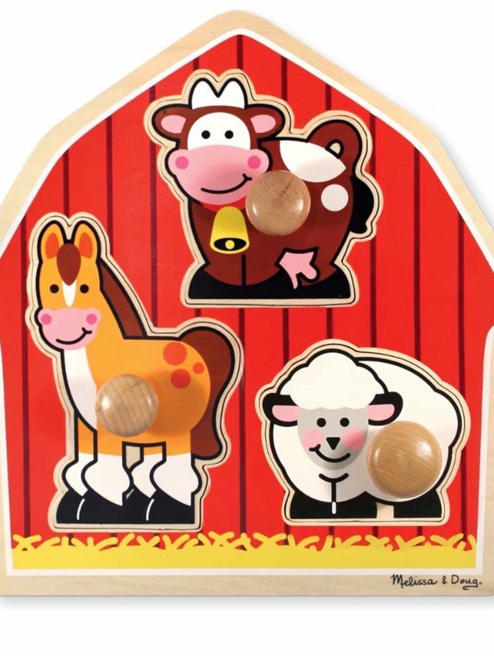 Melissa & Doug Red Barn Farm Animal Puzzle with Brown Knobs